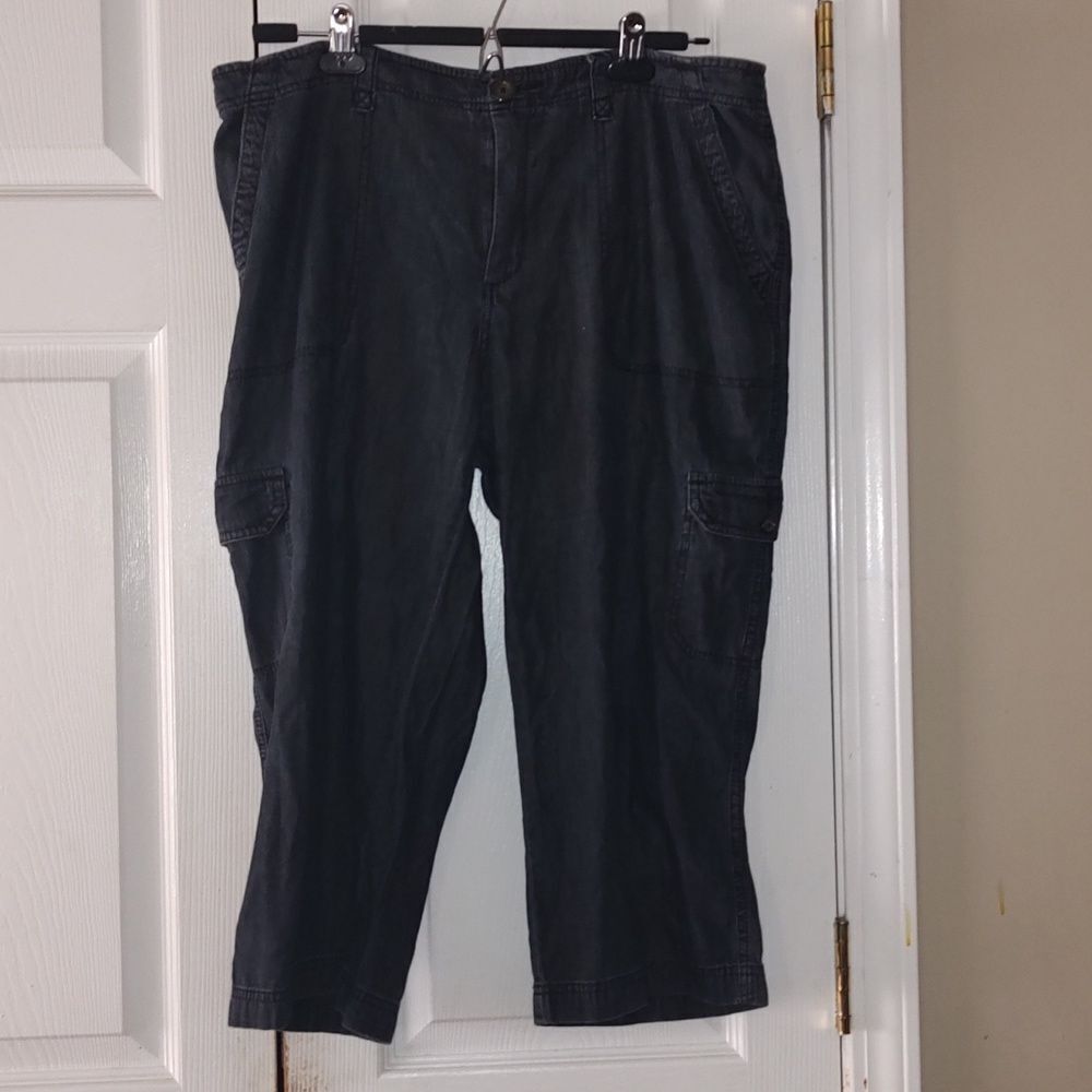 Merona Womens Cotton Cargo Pockets Fit 4  Dark Denim Blue Jean Capris Sz 16